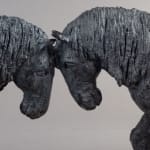 Two Percherons and their little riders hores sculpture horse riding Sophie Verger two girls ridinig on two horses and adorable sculpture animal sculpture bronze sculpture contemporary sculpture Art Yi gallery Brussels art gallery horse dancing