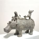 The nurses hippo playing with little girl cute animal and child contemporary bronze sculpture sophie verger