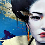 L'or du silence Damien Bassez belle femme geisha japonaise en kimono peinture japonaise contemporaine de figuration Galerie Art Yi Galerie d'art de Bruxelles