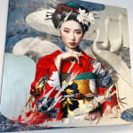 Gold and water Damien Bassez beautiful japanese geisha woman in kimono contemporary japanese painting of figuration Art Yi gallery Brussels art gallery