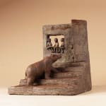The visit bear sculpture lovely children house sculpture sophie verger animal sculpture childhood sculpture contemporary bronze sculpture Art Yi gallery Brussels art gallery