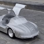 BENZA fancy silver racing car sculpture Jean Paul Kala contemporary sculpture car lover Art Yi gallery Brussels art gallery