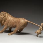 Jeanne and the lion cute children and adorable animal contemporary bronze lion sculpture sophie verger