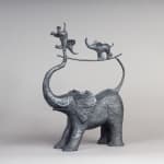 The Tightrope walkers elephant sculpture of Sophie verger adorable elephant family playing in the air bronze sculpture animal sculpture contemporary art sculpture at Art Yi gallery in Brussels