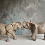 Sylvie Gaudissart Kiss of elephants sylvie debray Gaudissart contemporary bronze animal sculpture two elephants in love play and kiss with the noses art gallery of brussels belgian art yi