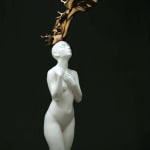 meditation contemporary bronze sculpture of Liang binbin white naked woman with gold water art