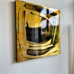 Aluminoide Hephaistos peinture abstraite or et noir de laque sur métal peinture calligraphique peinture moderne peinture contemporaine art à la galerie Art Yi à Bruxelles