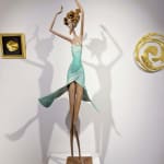 Moonlight dancing girl sculpture of Hedwige Leroux contemporary bronze sculpture dancer woman sculpture a girl in a green dress dancing freely Art Yi gallery in Brussels