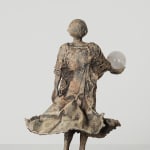 Visionary lieven d'haese contemporary bronze sculpture a boy holdiing a crystal ball sculpture of imagination Art Yi child sculpture childhood dream art gallery in brussels
