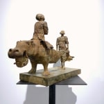 afrika rikja lieven d'haese hedendaags bronzen beeld van twee jongens die spelen met een nijlpaard een nijlpaardbeeldhouwwerk kunst dierbeeldhouwwerk kindbeeldhouwwerk kinderdroom Art Yi kunstgalerie in brussel