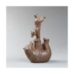 sautant mignon ours heureux et son petit sculpture contemporaine en bronze sophie verger