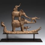 the sacred boat happy elephant family parent and babies on the boat of crocodile contemporary bronze sculpture garden interior design sophie verger art gallery brussels