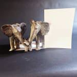 Between father and mother sculpture Sophie Verger animal sculpture elephant collection elephant familly contemporary sculpture two elephant parents protect and walk togther with their little elephant baby together art collection elephant collection Art Yi gallery Brussels art gallery