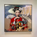 Gold and water Damien Bassez beautiful japanese geisha woman in kimono contemporary japanese painting of figuration Art Yi gallery Brussels art gallery