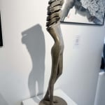Isabel miramontes contemporary bronze sculpture abstract art sculpture decoration design minimalism intimidad a naked woman sculpture taking out of her swimming suite at seaside garden sculpture