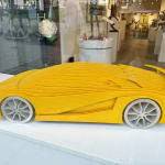 Lambo yellow luxury racing car sculpture Jean Paul Kala contemporary car sculpture Art Yi gallery Brussels art gallery