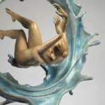 Floating of thought Liang Binbin contemporary sculpture bronze sculpture a swimming woman sculpture through a water circle a blue wave sculpture blue sea sculpture water sculputre Art Yi gallery Brussels art gallery