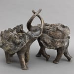 two elephant couple in love dance in waltz contemporary bronze sculpture garden interior design sophie verger art gallery brussels