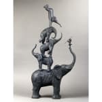 Five elephants and one girl contemporary bronze sculpture garden interior design sophie verger art gallery brussels