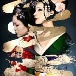 de prelude damien bassez hedendaagse olie- en acrylschilderij van prachtige Japanse geisha vrouw in kimono Art Yi-galerij Kunstgalerij Brussel