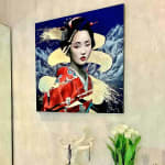 Adem goed in Damien Bassez geisha mooie Japanse vrouw in kimono hedendaagse Japanse schilderkunst van figuratie Art Yi-galerij Kunstgalerij Brussel