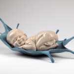 sweet dreams baby sculpture Liang Binbin cute baby sleeping on blue water bronze sculpture contemporary sculpture Art Yi gallery Brussels art gallery