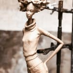 why not woman sculpture figurative sculpture contemporary art Hedwige Leroux sculpture of a city girl in jean Art Yi gallery Brussels art gallery