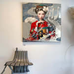 Or et eau Damien Bassez belle femme geisha japonaise en kimono peinture japonaise contemporaine de figuration Galerie Art Yi Galerie d'art de Bruxelles