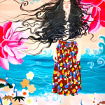 pei wang jojo chinese contemporary painting colorful acrylic paint japanese myth woman man at the seaside and flower interior designer