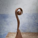 Isabel miramontes contemporary bronze sculpture abstract art sculpture decoration design minimalism interrogation a figurine sculpture a person shaped his body like a quesiton mark or a moon