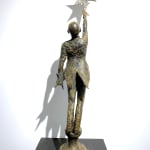 Picking the Stars lieven d'haese contemporary bronze sculpture a boy holding a star to th sky sculpture Art Yi child sculpture childhood dream art gallery in brussels