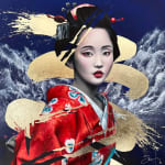 Souffle bien Damien Bassez belle geisha femme japonaise en kimono peinture japonaise contemporaine de figuration Galerie Art Yi Galerie d'art de Bruxelles