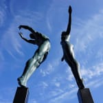 Voor en na beeld Marc de Corte koppelbeeld dansbeeld vrouwenbeeld man beeld naakt menselijk beeld tuinbeeld bronzen beeld hedendaagse beeldhouwkunst Art Yi-galerij Kunstgalerij Brussel