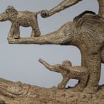 de heilige boot gelukkige olifant familie ouder en baby's op de boot van de krokodil hedendaagse bronzen sculptuur tuin interieur ontwerp sophie verger kunstgalerij brussel