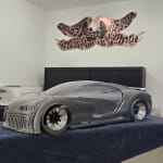 Chirona silver luxury racing car sculpture Jean Paul Kala contemporary car sculpture Art Yi gallery Brussels art gallery