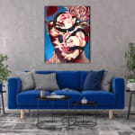Une partie d'ombre et de lumière peinture acrylique art japonais france courpotin femme visage peinture de fleur rose et serpent Art Yi galerie d'art de bruxelles