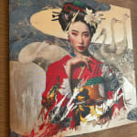 Gold und Wasser Damien Bassez schöne japanische Geisha Frau im Kimono zeitgenössische japanische figurative Malerei Art Yi Galerie Brüssel Kunstgalerie