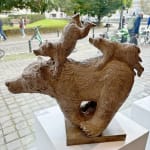 Big quickly bear sculpture Sophie Verger animal sculpture bear collection contemporary sculpture two cute little bear on a mother bear's back and running together art collection bear collection Art Yi gallery Brussels art gallery