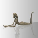 miss you hedwige leroux a beautiful and fine contemporary woman bronze sculpture lying down texte and looking at smartphone