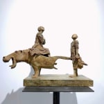 afrique rikja lieven d'haese sculpture contemporaine en bronze de deux garçons jouant avec un hippopotame art de la sculpture d'un hippopotame sculpture animalière sculpture enfant rêve d'enfance Art Yi galerie d'art à bruxelles