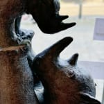 Two rhinoceros sculpture cute and adorable animal contemporary bronze sculpture for garden sculpture animal sculpture sophie verger at Art Yi gallery in Brussels