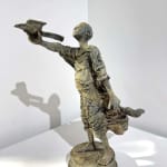 The pilot boy sculpture lieven D'haese contemporary sculpture bronze sculpture of a little boy who is trying to throw a paper flight in the sky child sculpture dream childhood Art Yi gallery Brussels art gallery