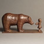Het aanbod schattig kind en schattig dier draagt ​​het eigentijdse bronzen beeld Sophie Verger Art Yi-galerij Kunstgalerij Brussel