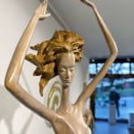 Moonlight dancing girl sculpture of Hedwige Leroux contemporary bronze sculpture dancer woman sculpture a girl in a green dress dancing freely Art Yi gallery in Brussels