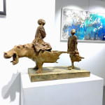 afrika rikja lieven d'haese hedendaags bronzen beeld van twee jongens die spelen met een nijlpaard een nijlpaardbeeldhouwwerk kunst dierbeeldhouwwerk kindbeeldhouwwerk kinderdroom Art Yi kunstgalerie in brussel