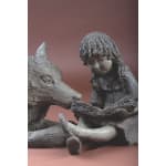 The dog school in bronze cute girl sitting together with her dog sculpture dog collection contemporary bronze animal sculpture sophie verger art yi art gallery brussels