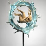 Floating of thought Liang Binbin contemporary sculpture bronze sculpture a swimming woman sculpture through a water circle a blue wave sculpture blue sea sculpture water sculputre Art Yi gallery Brussels art gallery