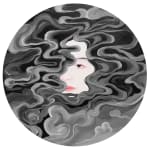 Autoportraite peinture de femme noir et blanc wang jojo peinture contemporaine chinoise peinture acrylique sur toile belle femme volant dans le ciel an din vent architecte d'intérieur galerie d'art art yi bruxelles