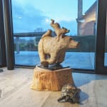 big quickly cute and adorable animal contemporary bronze running bear sculpture Sophie verger garden sculpture
