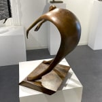 Isabel miramontes contemporary bronze sculpture abstract art sculpture decoration design minimalism a man flying or heading towards the sky in a gust of wind